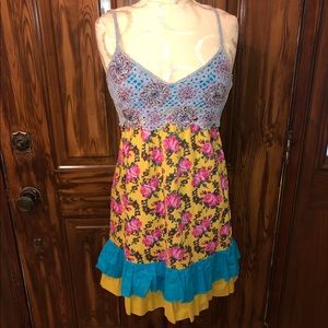 Lulumari Yellow and Blue Floral Crocheted Mini Dress Size S